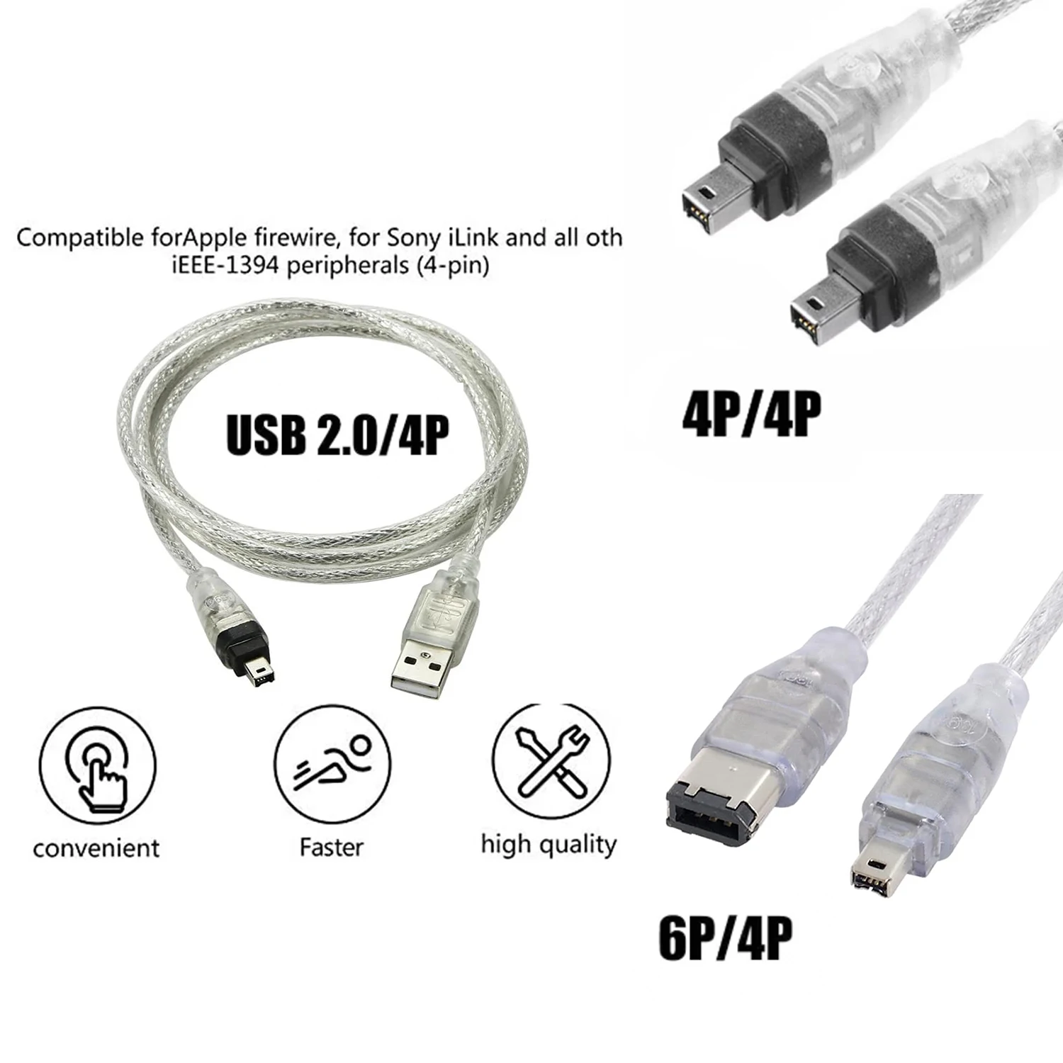 Câble de connexion Firewire USB 4P 6P vers 4 broches IEEE 1394 pour caméscope MINI DV HDV 1394, câble de capture vidéo et de données pour caméra