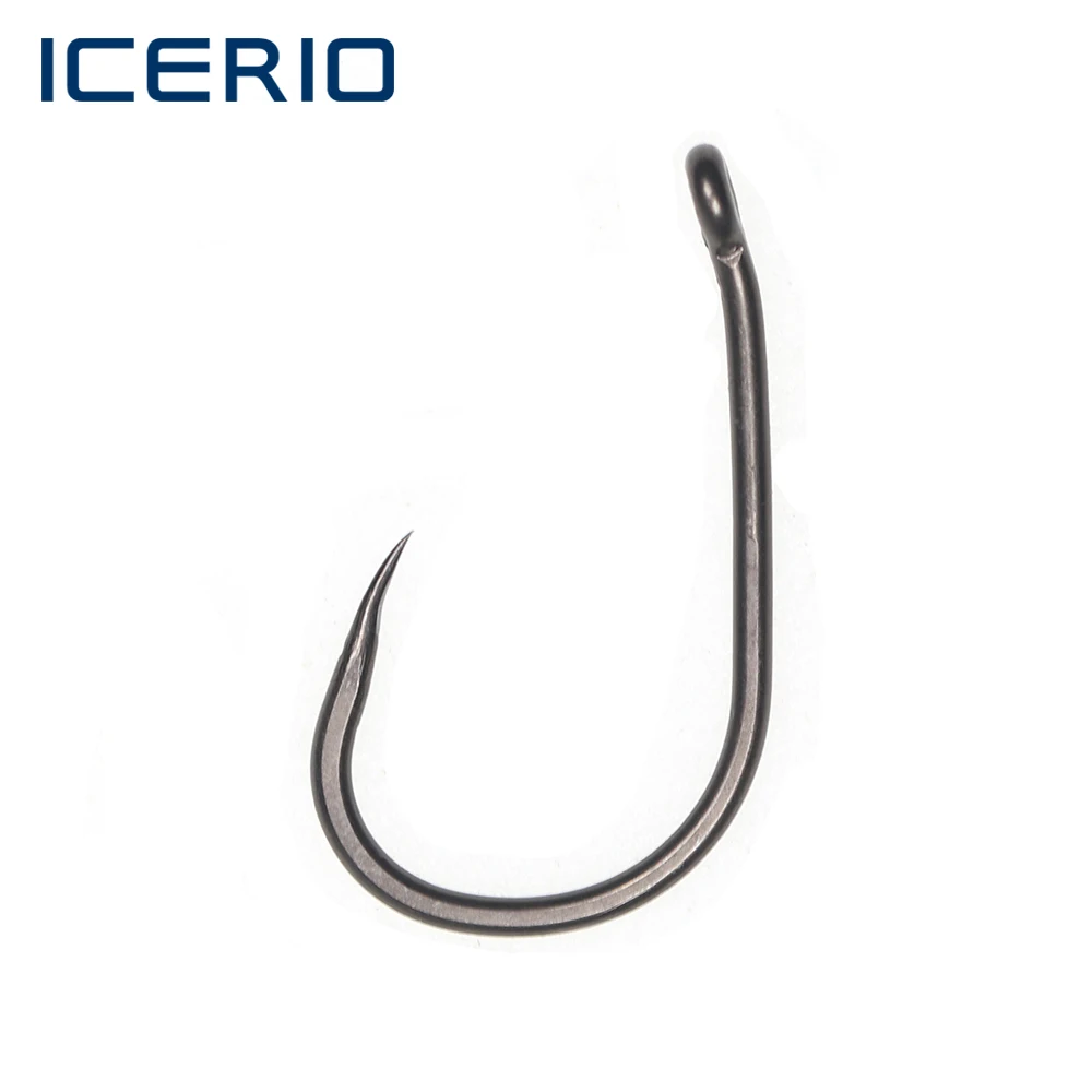 ICERIO 20PCS Down Bent Eye Barbless Matt Black Carp Fishing Hook Wide Gap Forged Shank Strong Rigs Hooks Terminal Tackle