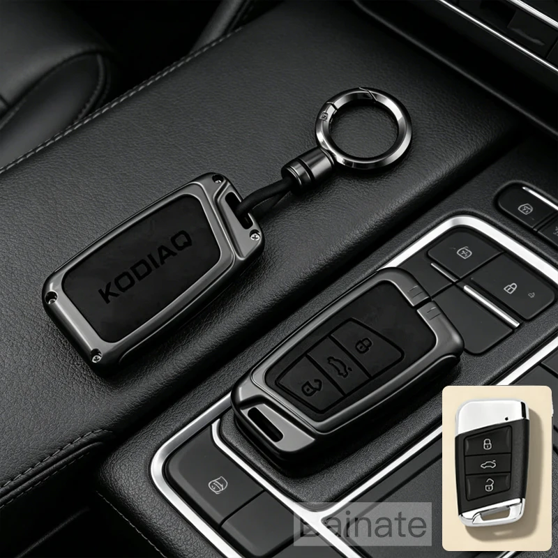 Für Skoda Kodiaq 2020 2021 2023-2025 Zinklegierung Autoschlüsselhalter Fernbedienungsschutz Autoschlüsselabdeckung Legierung Leder Schlüsselanhänger Zubehör – Detail 10