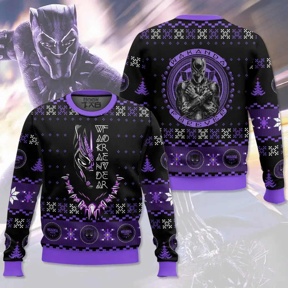 

Black Panther Marvel Superhero Christmas Ugly Sweater Men Autumn Winter Science Fiction Trend Cool Comic Exhibition Gathering