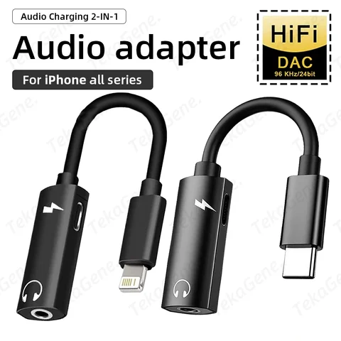 2-IN-1 USB Type C to 3.5mm Audio Adapter for iPhone 16 15 14 13 12 11 X XS XR SE 7 8 Pro Plus iPad Charger Splitter for Samsung