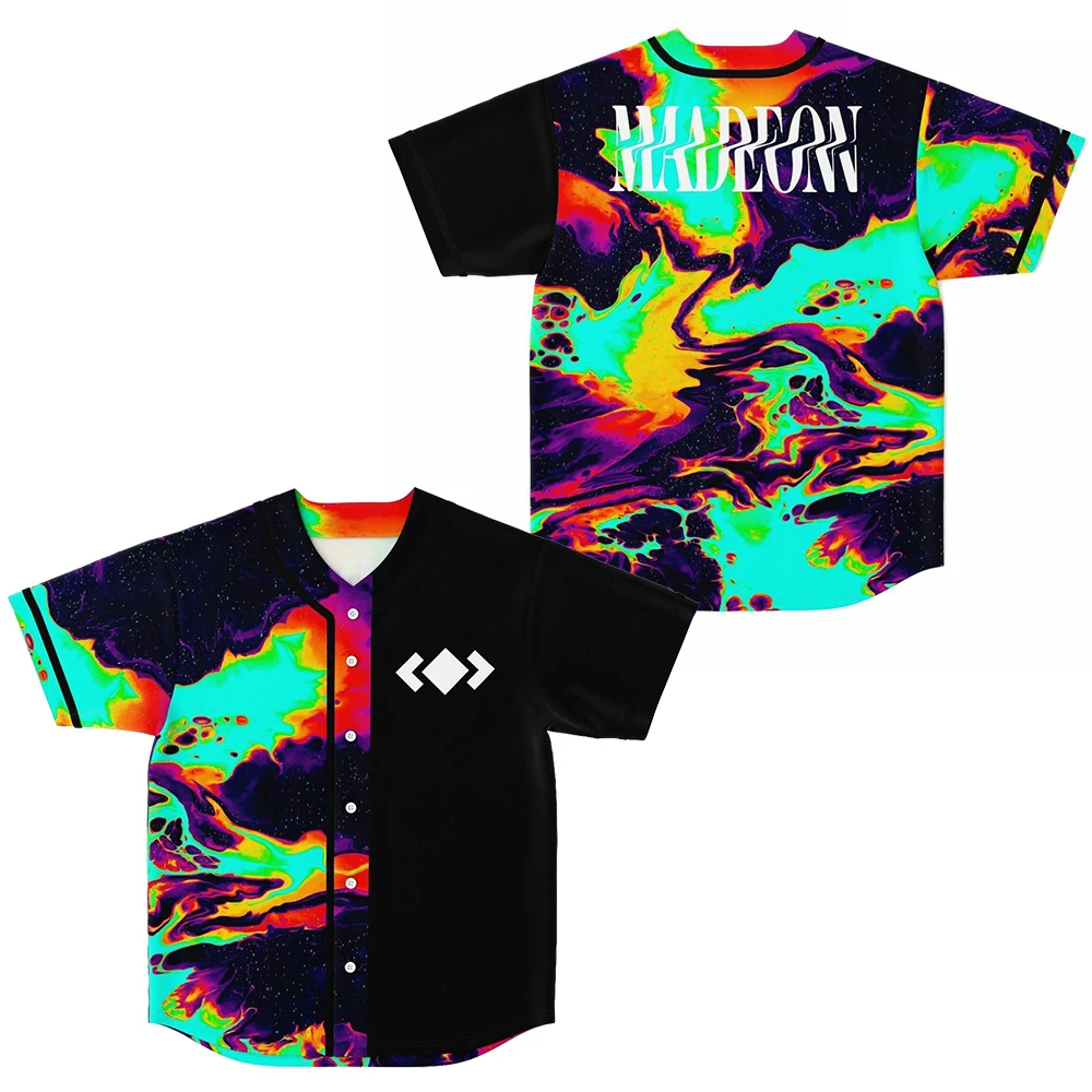 Madeon Merch Colorful and splendid Baseball Jersey Men/Women Casual Thin button Baseball uniform Oil Slick Custom Jersey