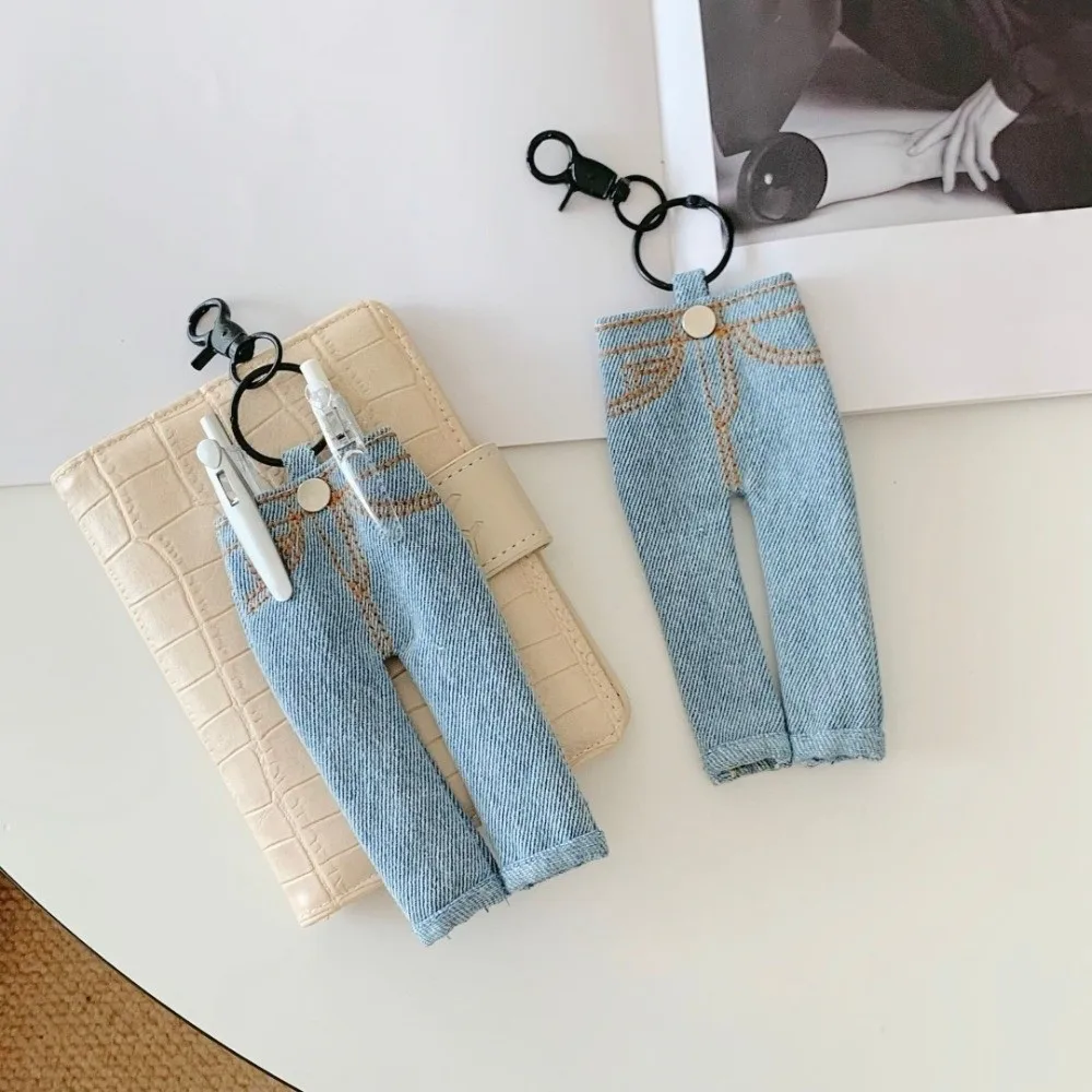 Pen Ledger Decoration Mini Jeans Pen Holder Keychain Pencil Loop Pen Storage Accessories Denim Pendant Keyring Pen Clamp Insert