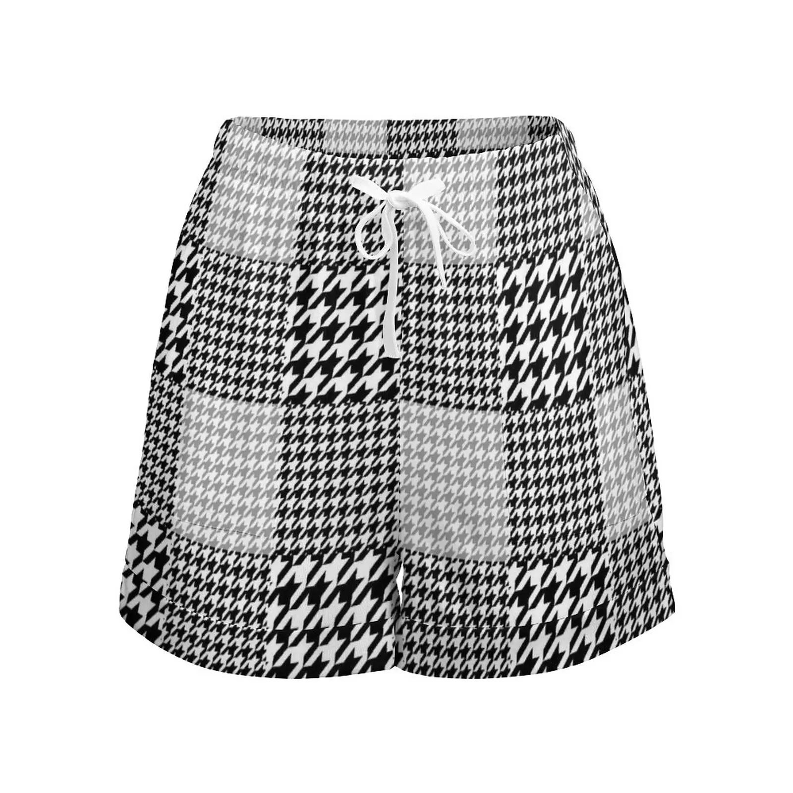 Plaid Houndstooth Shorts Black And White Print Lady Modern Shorts Summer Pattern Short Pants Casual Loose Bottoms Big Size 3XL