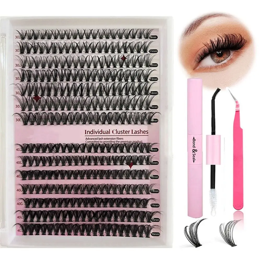 9-16mm DIY Eyelash Extension Kit Black D Curl Natural Look Individual Lashes Cluster Lash for Self Application at Home