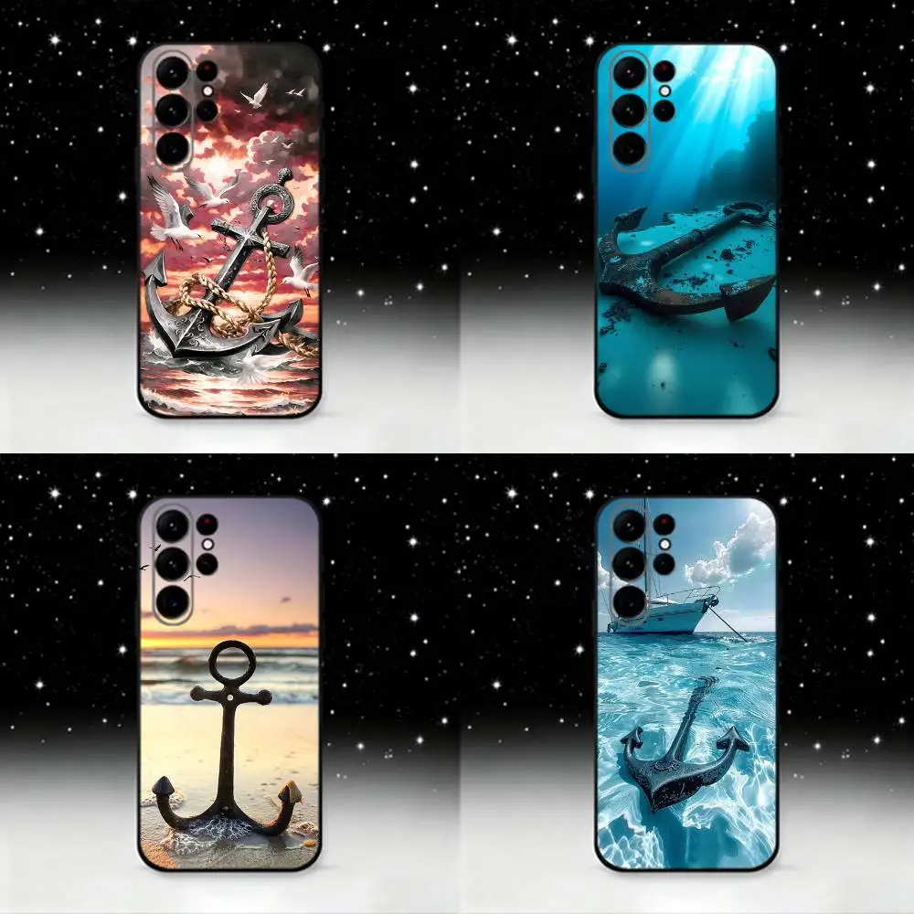 

Painting Art Anchor Phone Case For Samsung S25,S24 Ultra,S20,S30 plus,S22 plus,S23,S30 Ultra 5G Silicone Black Shell