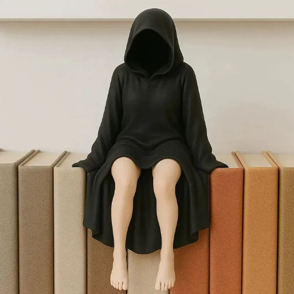 القوطية الغامضة تمثال الموت الأسود رداء الملكة الشكل رف الكتب سطح المكتب الراتنج الحلي يجلس مثير المرأة النحت ديكور المنزل