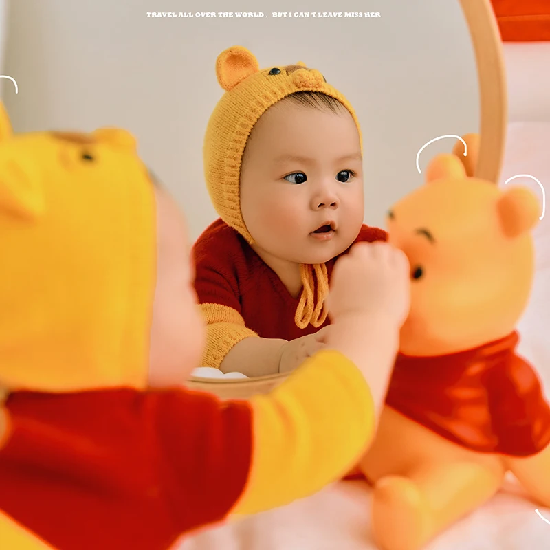 Cartoon Bear Baby Clothes Newborn Photography Props 100 Days Baby Shoot Decoration Cute Bear Toy Backdrop Cloth Photo Accessorie