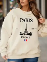 Casual Women Sweatshirts Paris France Eiffel Tower Printing Hoodies Comfortable All-Math Pullover Crewneck Loose Female Tops