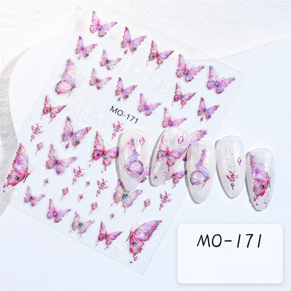 

MO-171 Z-D3713 Colorful butterflies Laser butterflies 3D Back glue Nail sticker Nail art