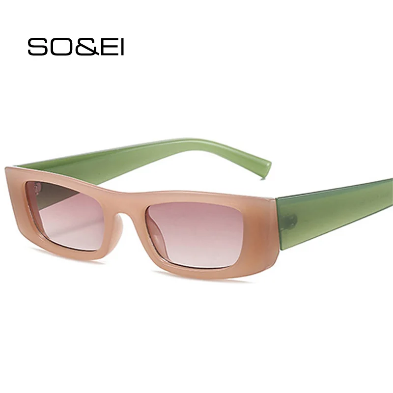 

SO&EI Retro Small Rectangle Jelly Color Sunglasses Women Gradient Shades UV400 Fashion Blue Yellow Sun Glasses