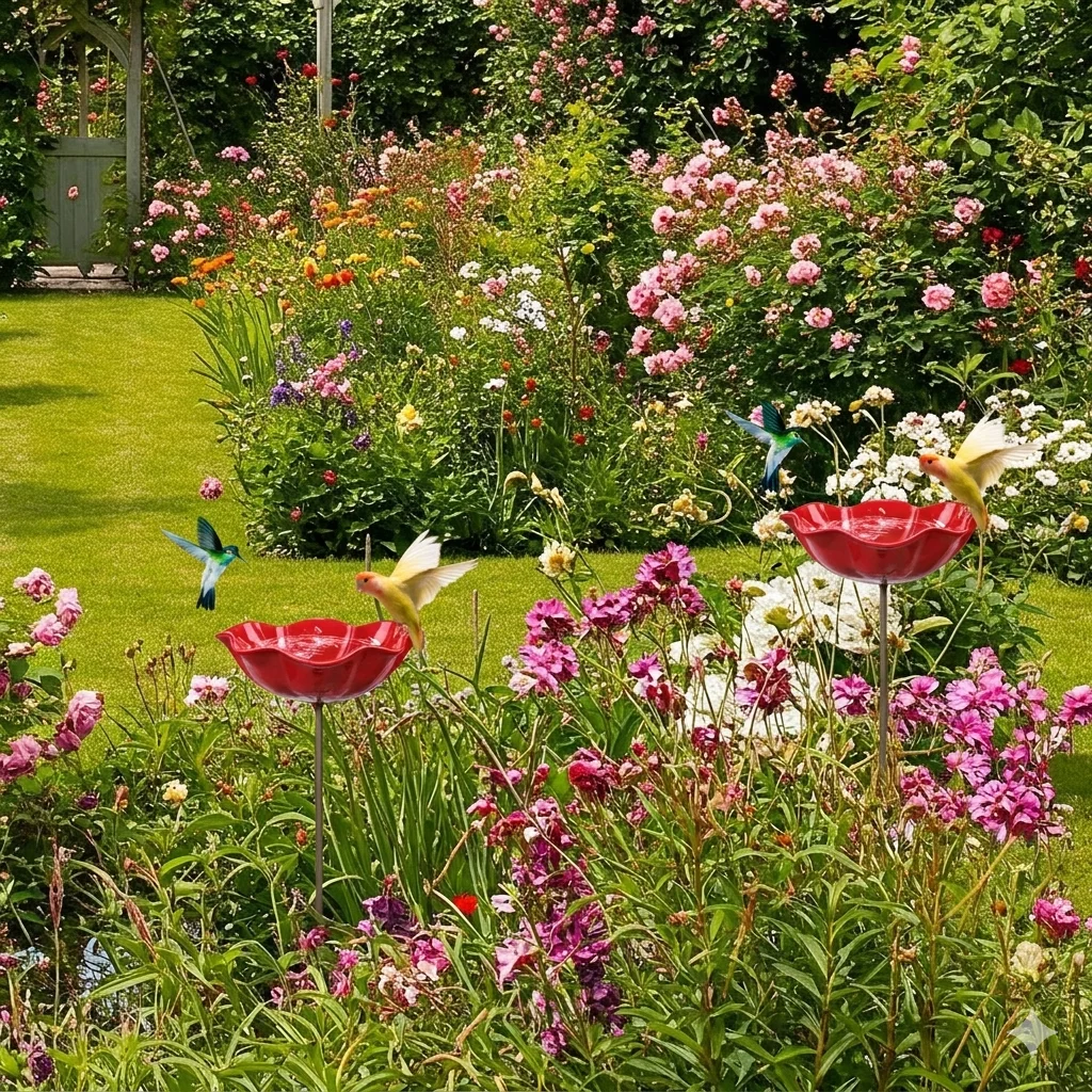 Bebedero y Comedero para Pájaros con Diseño Floral, para Loros, Colibríes, Periquitos y Otros Animales Pequeños, Accesorios para Jardín