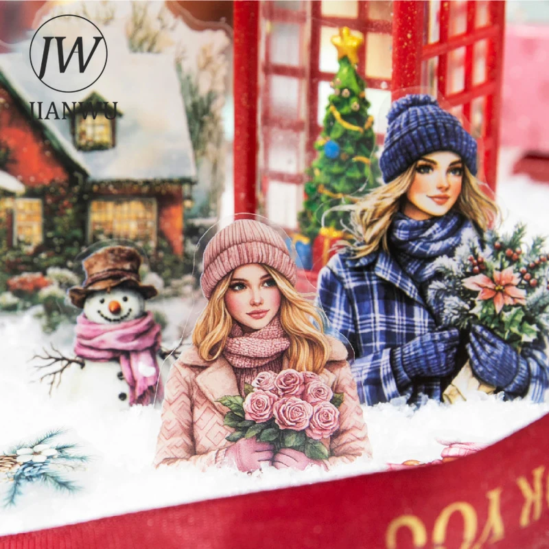 JIANWU عيد ميلاد سعيد سلسلة خمر شخصية الثلج مهرجان المشهد المواد الكولاج PET ملصق الإبداعية مجلة القرطاسية