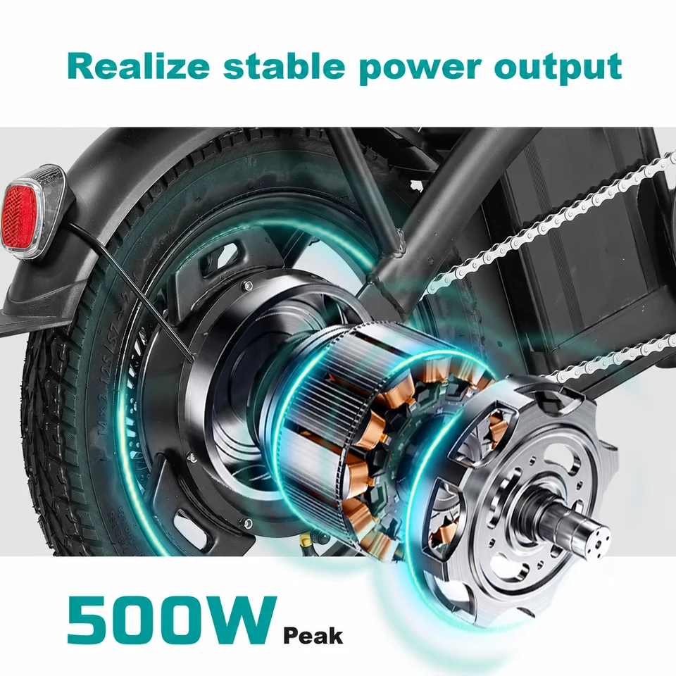 Adult Electric Bike,500W Motor,20MPH,48V Removable Battery,14inch Folding Electric Bike,1Year Warranty Ebike image 3