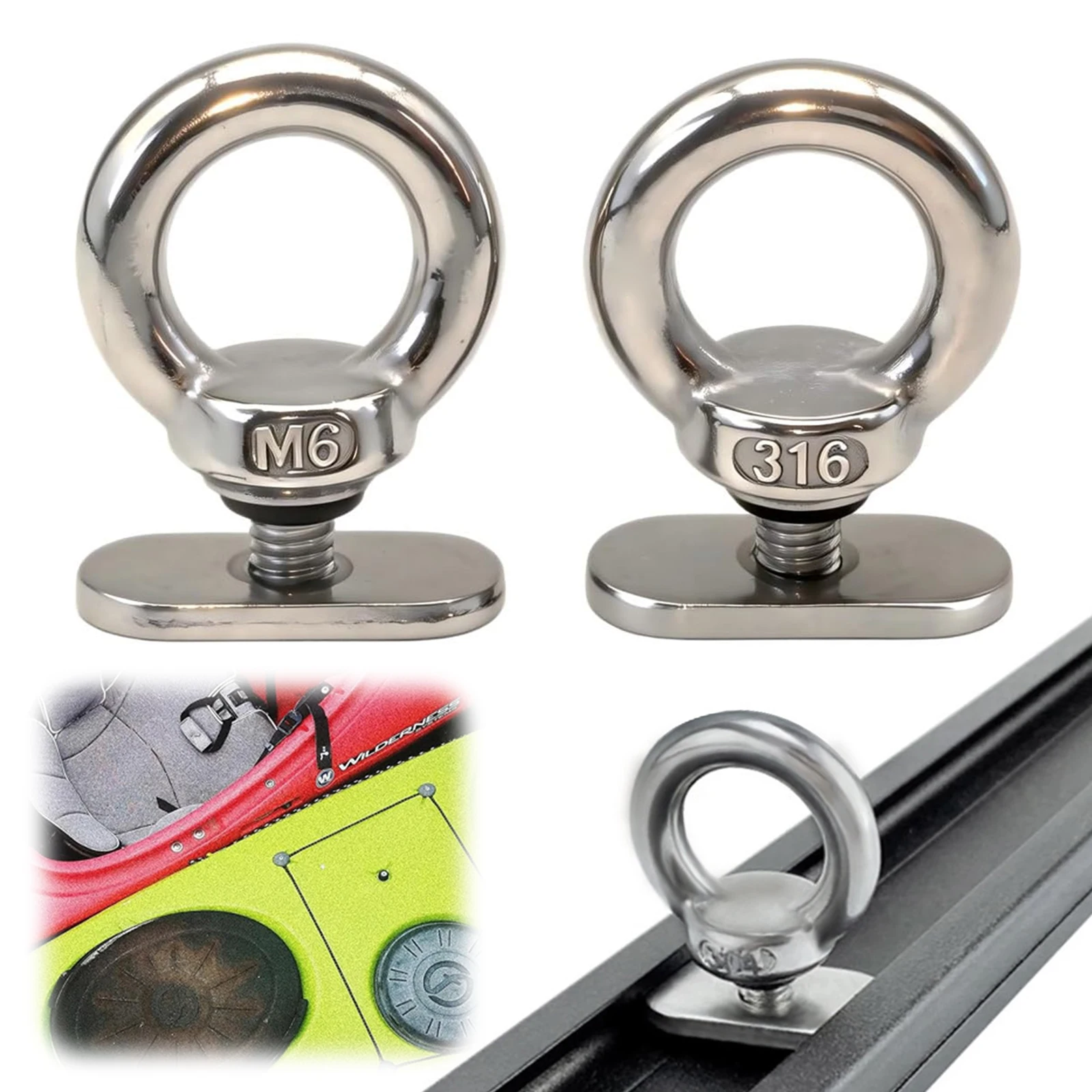 Kayak Track Mount Tie Down Eyelet Rust Proof Ring Shaped Eye Bolt Multi-Purpose for Kayak Canoe Boat RV Trailer Sailboat