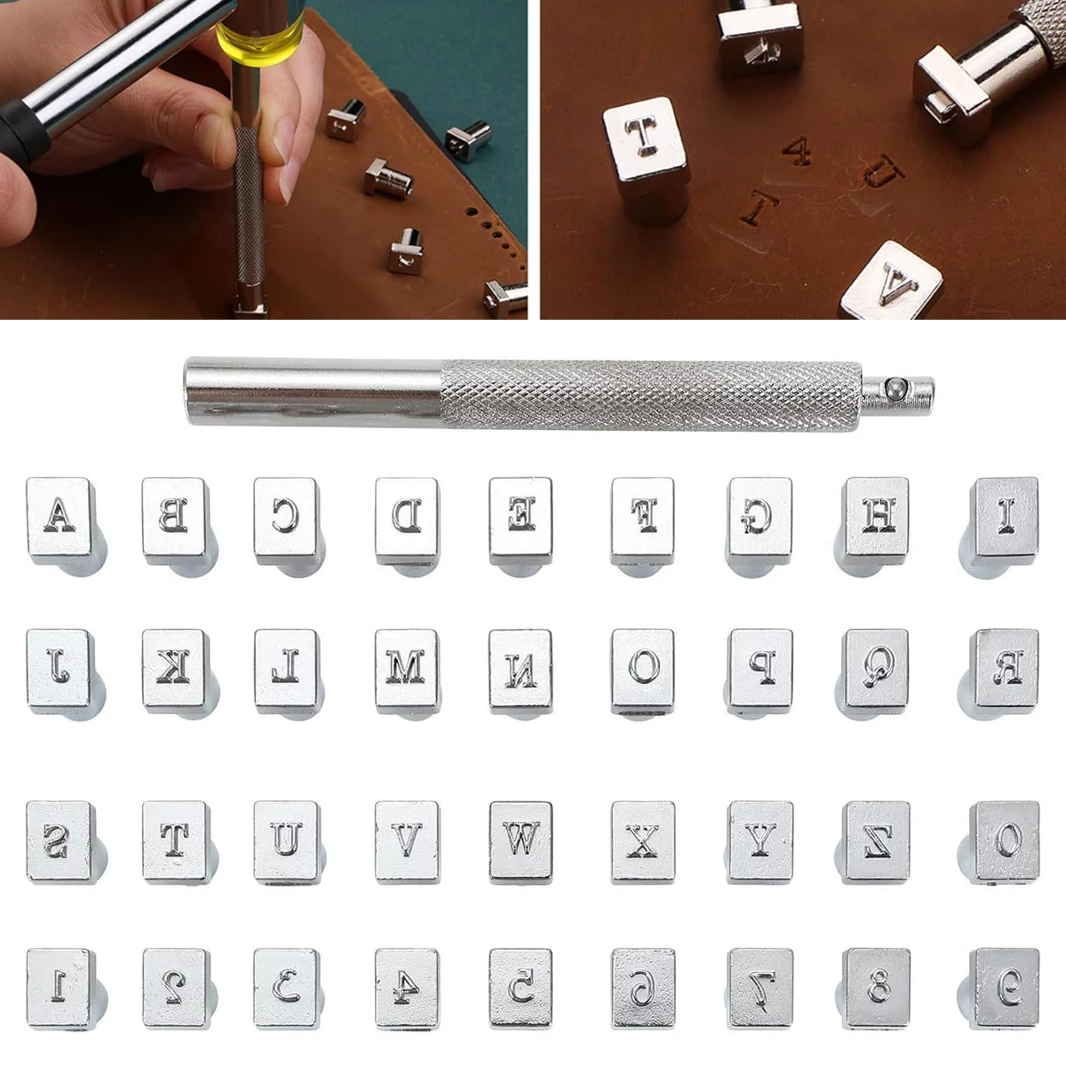 

36Pcs Leathercraft Metal Letter and Number Stamps Punch Set Tool Alphabet Imprinted Leather Punching Tools for Leather Belt Bag
