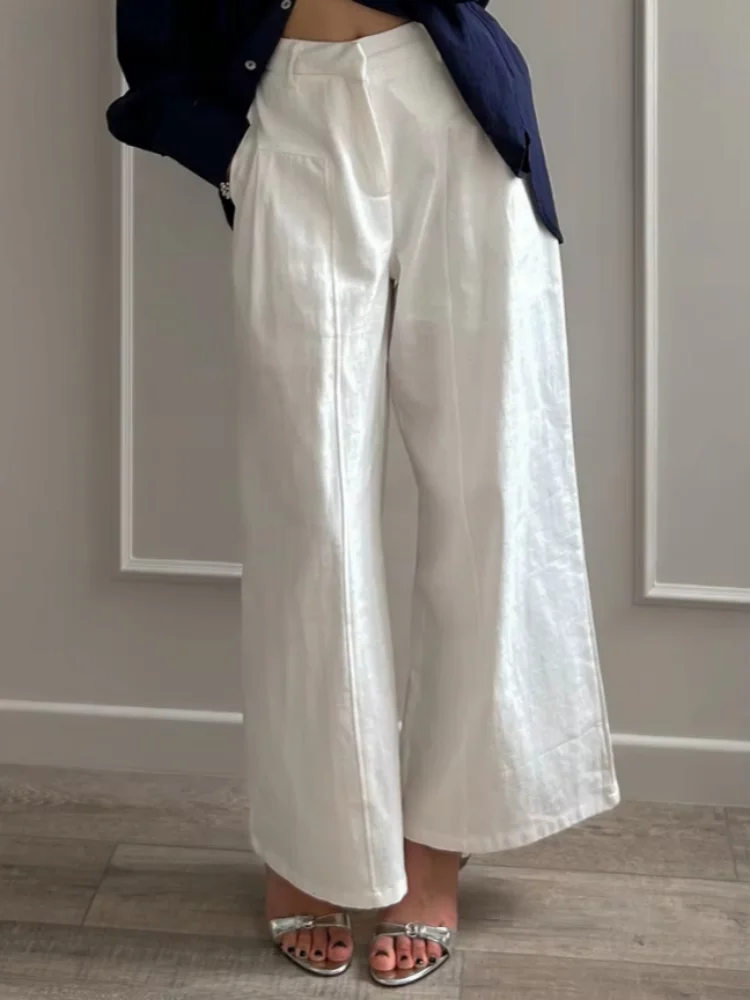 White Casual Pants Women Summer 2026 Trend Slim Fit Lazy Style High Waist Loose Wide Straight Leg Trousers Ladies Formal Pants