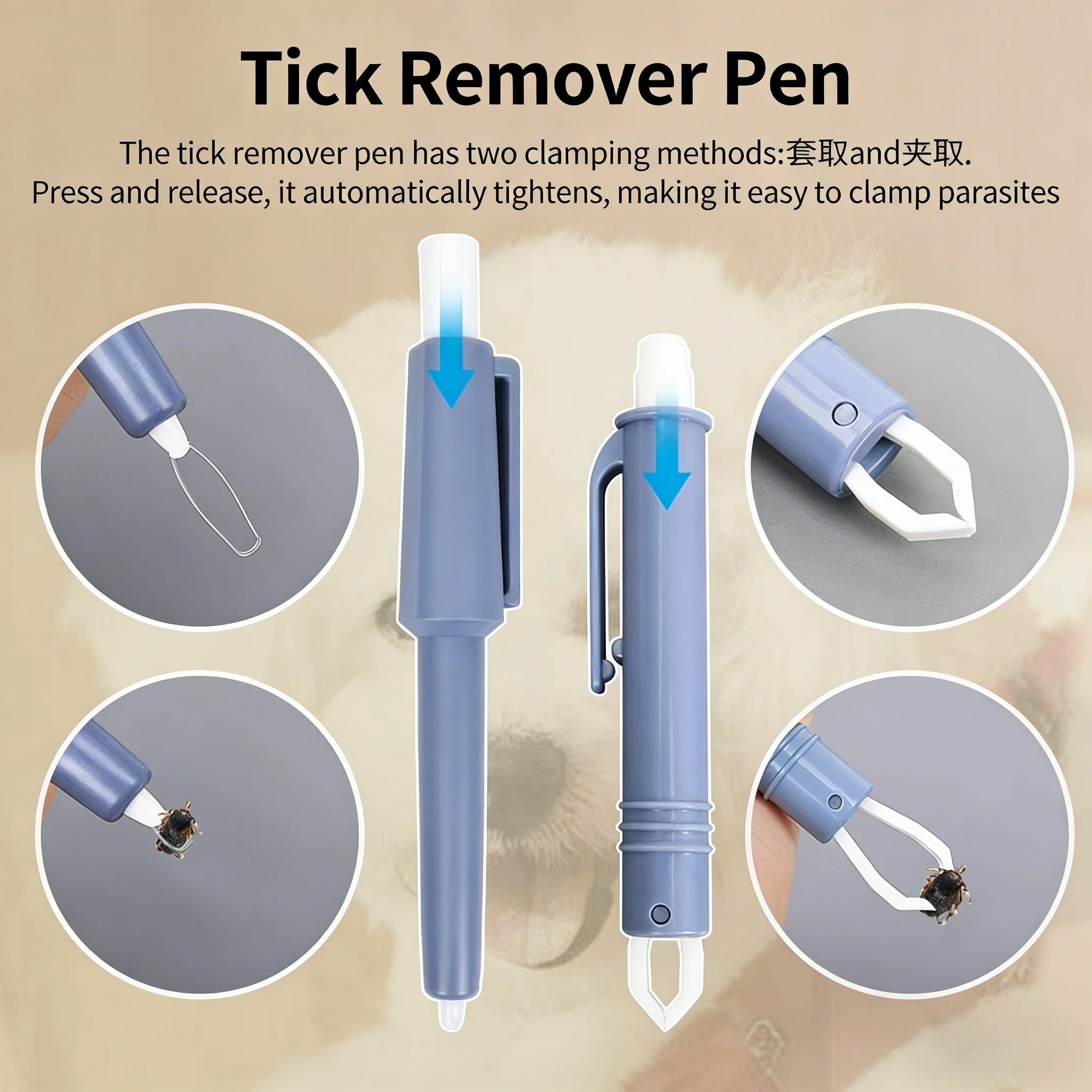 Tick Remover Kit for Dogs Cats - Pet Grooming Set with Tick Pen, Flea Comb, Magnifying Tweezers & Tick Hooks - Safe Tick & Flea