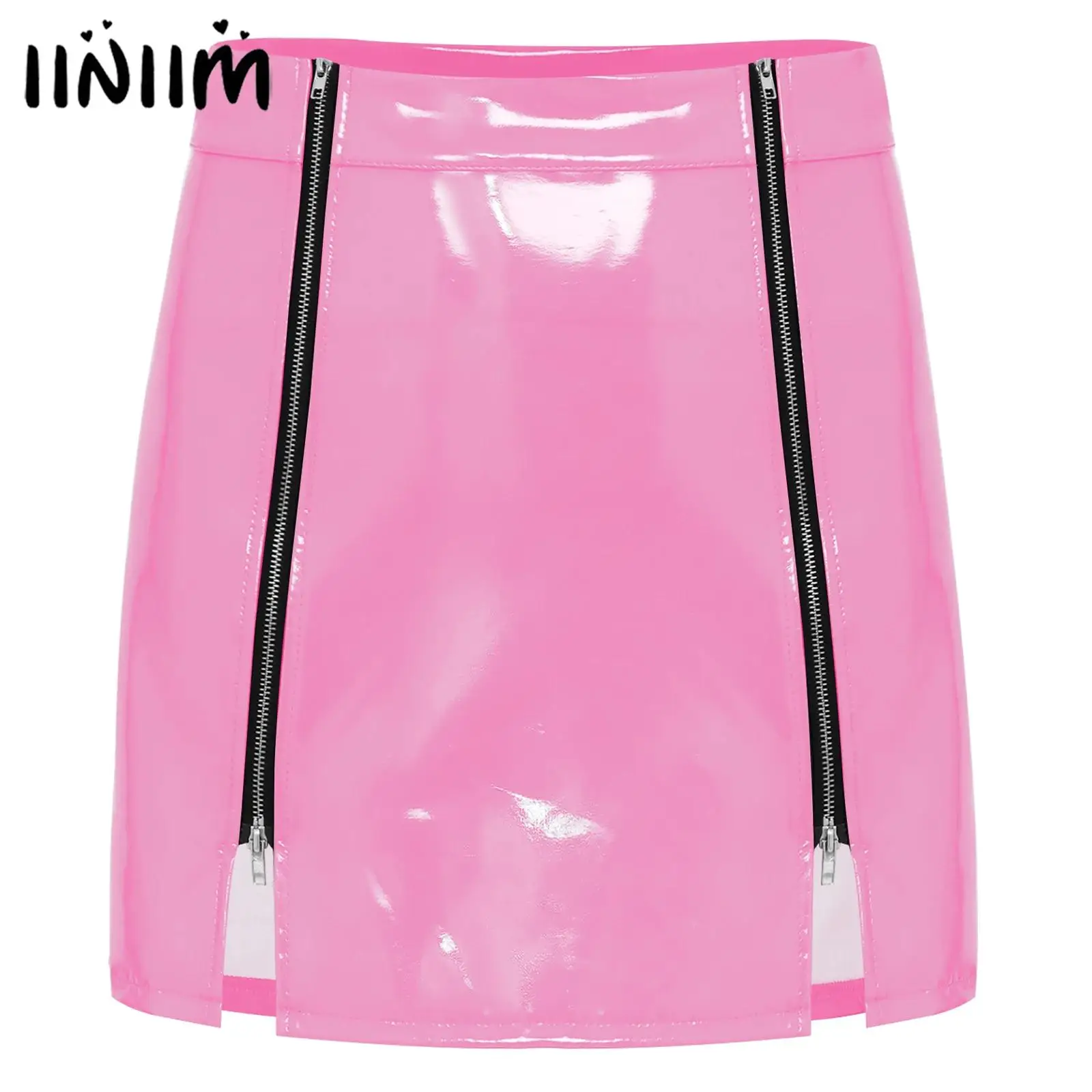 

Женская глянцевая облегающая юбка из искусственной кожи с высокой талией спереди и двойной молнией с разрезом трапециевидной формы Юбка с мокрым эффектом Клубные костюмы для танцев на пилоне Raves