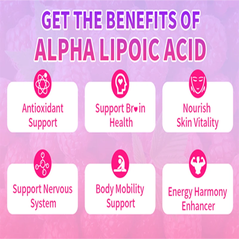 Alpha Lipoic Acid Soft Candy 1000MG Contains Highly Absorbent Chewing ALA Supplement for Antioxidants, Raspberry Flavor