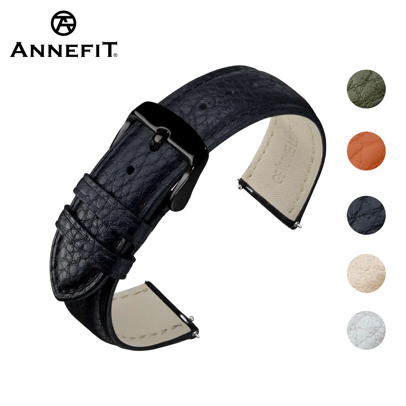 

ANNEFIT Watch Bands Textured Padded Leather WatchStraps 18mm 20mm 22mm Quick Release Watchband Replacementfor Men and Women