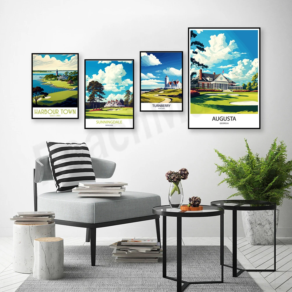 Augusta National Golf Club, Turnberry Golf Course, Harbor Town Golf Course, Sunnyside, Berkshire Golf Course, Golf Art Poster