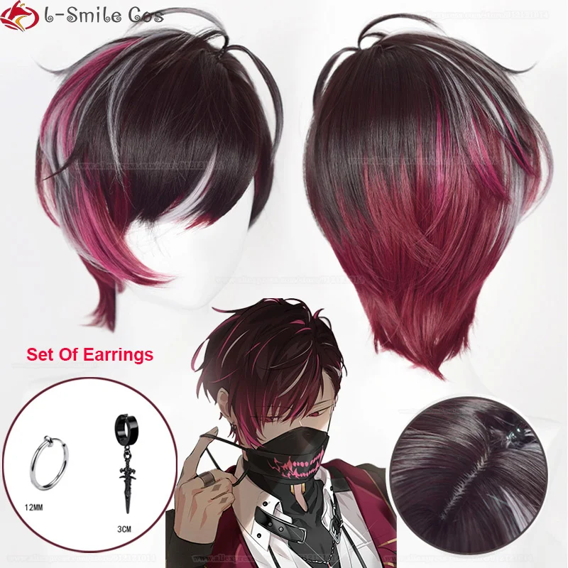 Vtuber Nijisanjien EN7 XSOLEIL Ver Vermillion parrucca Cosplay 33cm parrucche corte Ver capelli capelli resistenti al calore parrucca da uomo + parrucca Cap