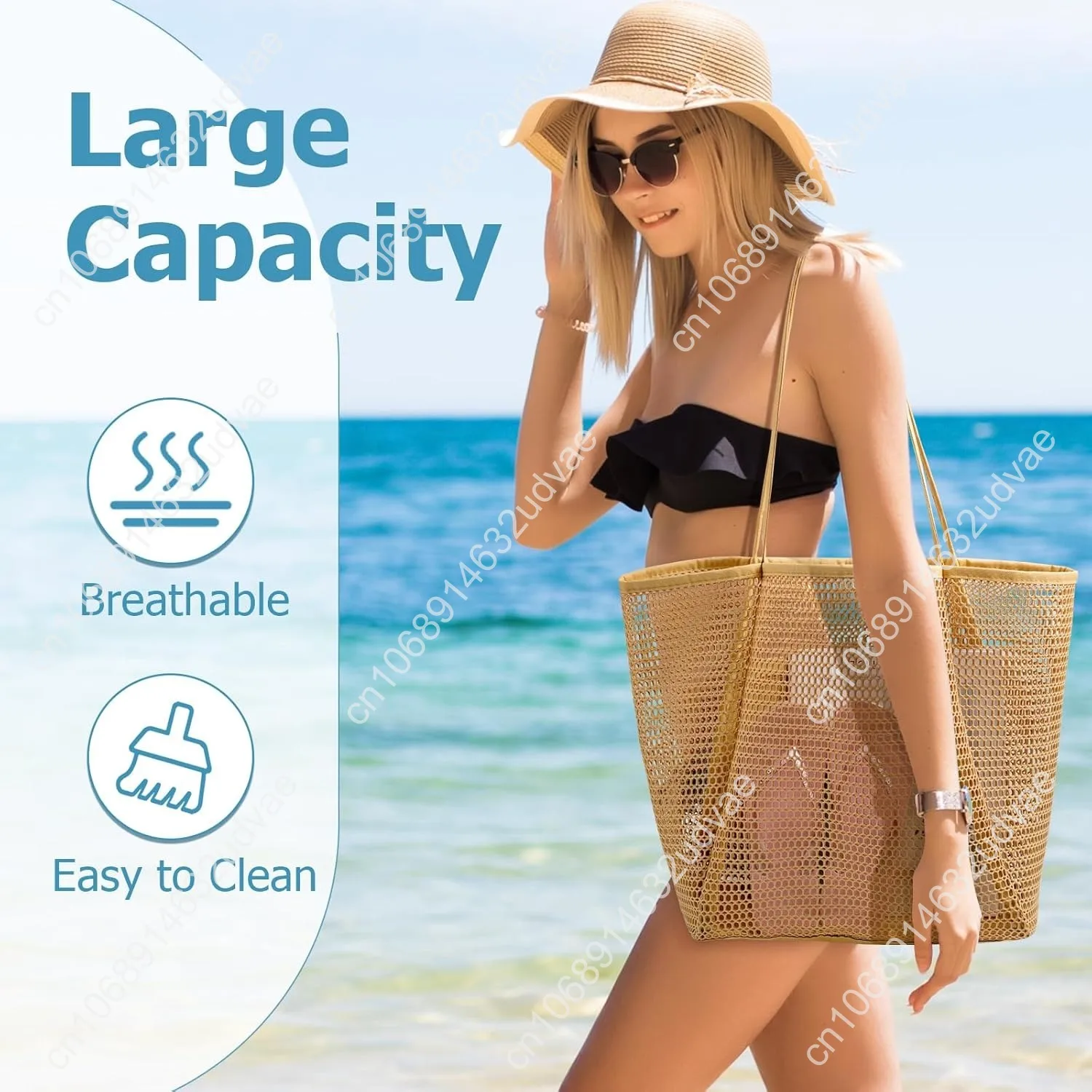 Iioscre Mesh Beach Tote Bags for Womens, Causal Hobo Pool Bags for Swimming Pools Vacations Beach Essentials