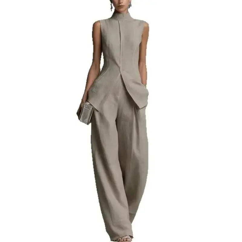 2026 Amazon Cross-border Women's Shirt with A Sense of Drape New Fashion Elegant Sleeveless Long Pants Set for Temperament Women