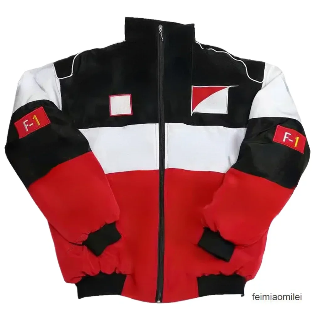 Racing Suit Red color Bulls Retro Autumn and Winter Clothing Motorcycle Street Collision Jacket Fully Embroidered