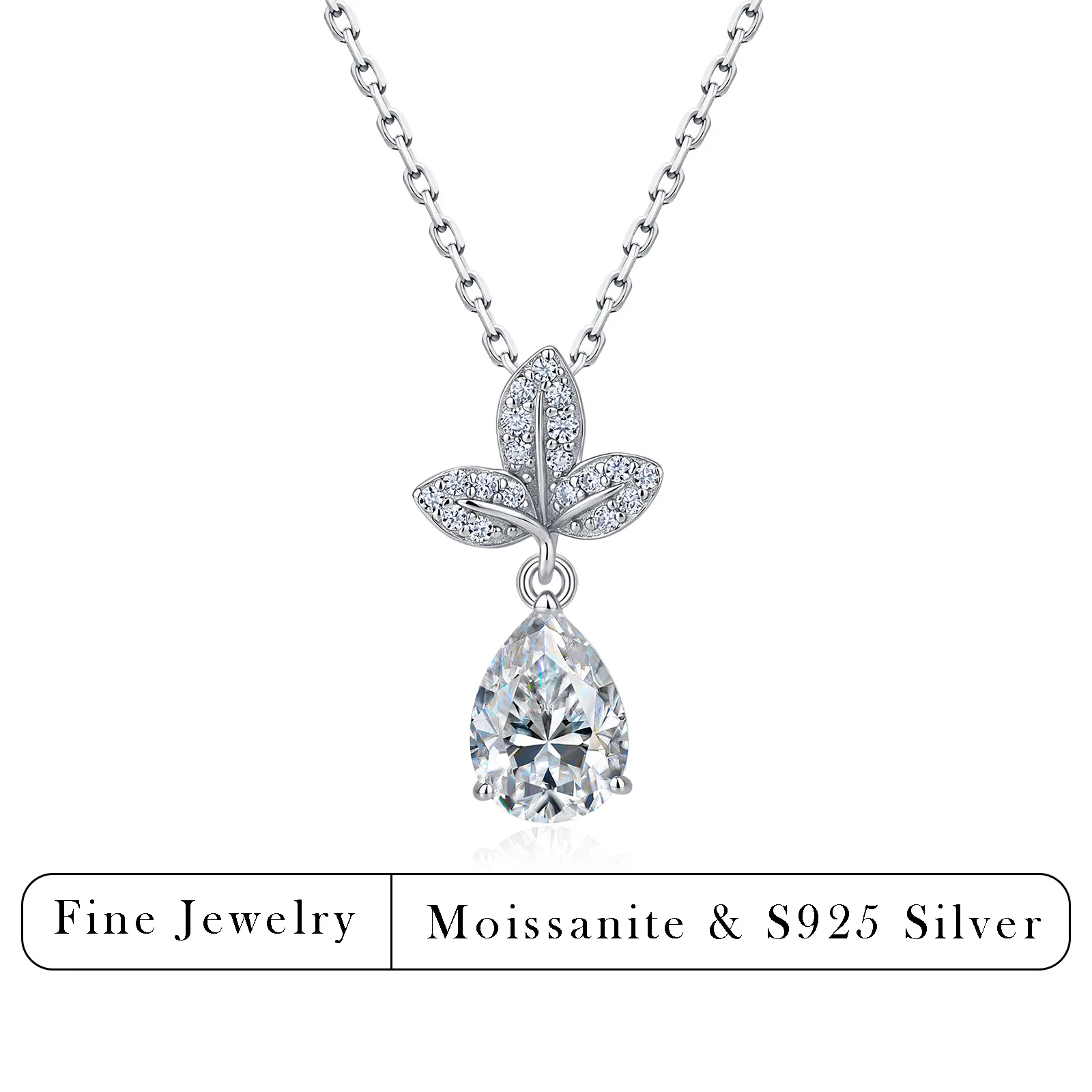 1.35ctw Pear Cut Moissanite Leaf Pendant Necklace 925 Sterling Silver Luxury Jewelry For Women