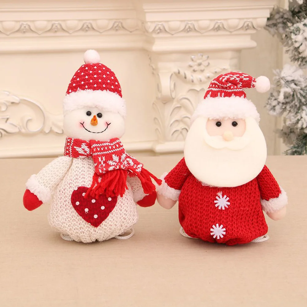 

Fabric Snowman Santa Candy Bag Drawstring Gift Pouch Christmas Holiday Party Favor Storage Candy Bags Reusable Bags with Handles