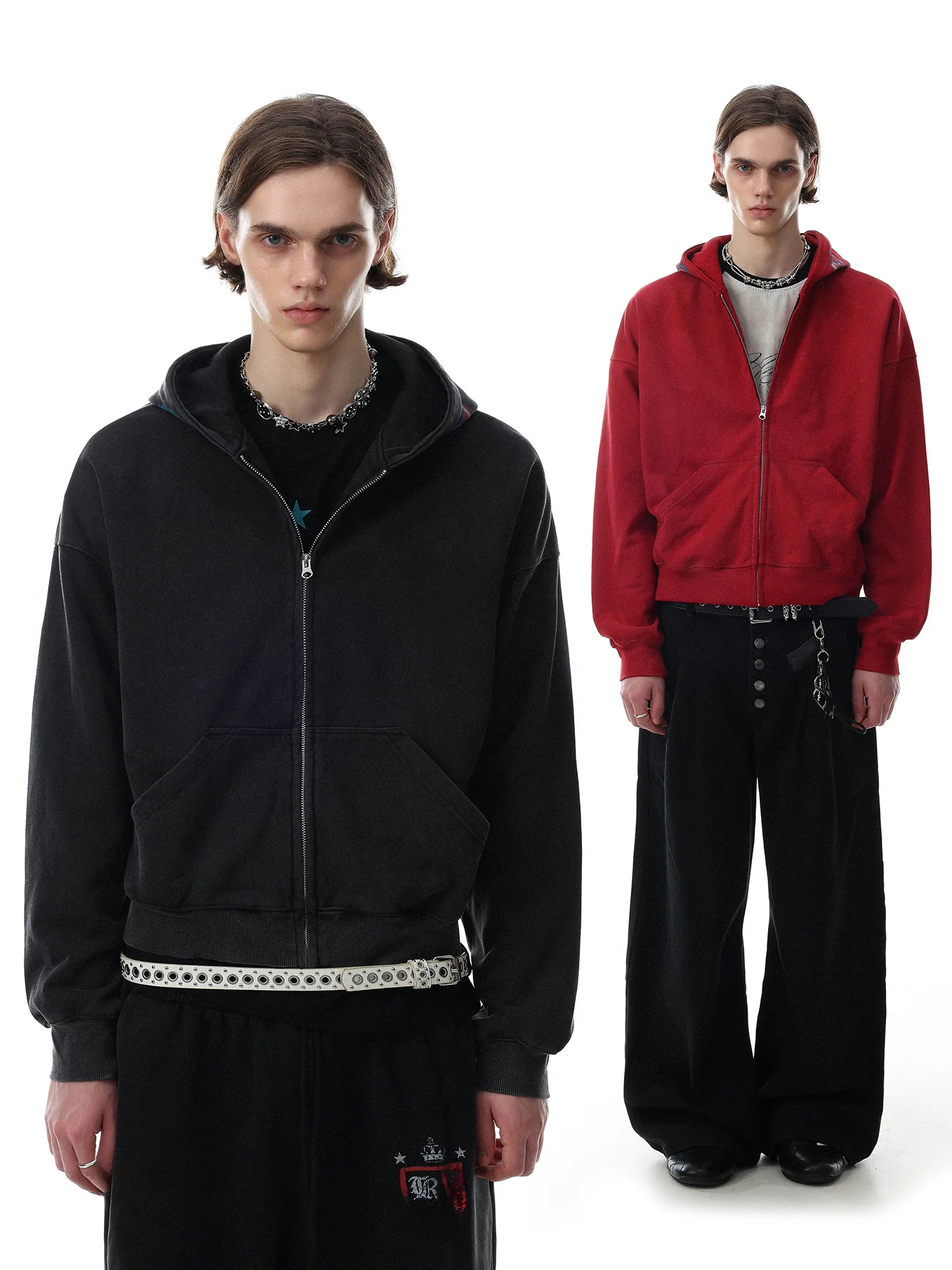 American Style Retro Hooded Zipper Design Men's Sweatshirt Heavyweight Loose Open Cardigan Casual Fashion Cotton Polyester