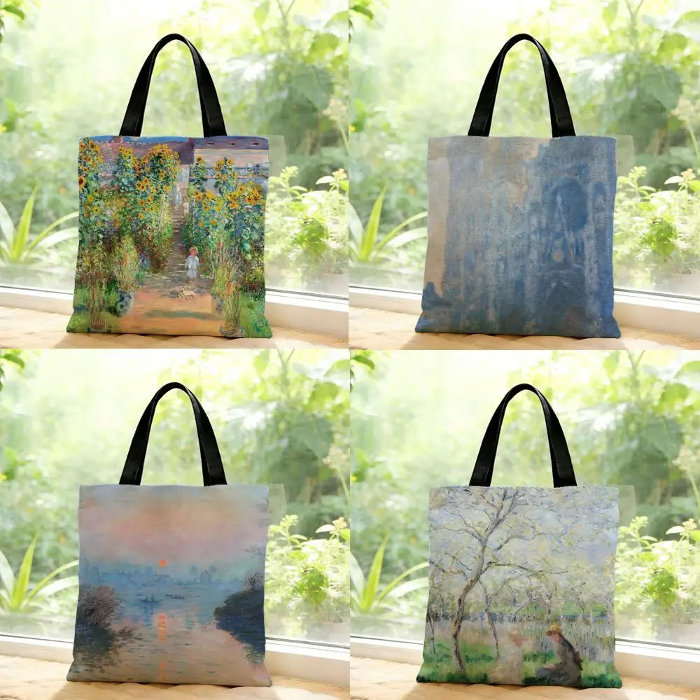Impressionistic O-Oscar-Claude Monet Storage Bags Outdoor Series Print Design Portable Shoulder Bags Daily Shopping Bags