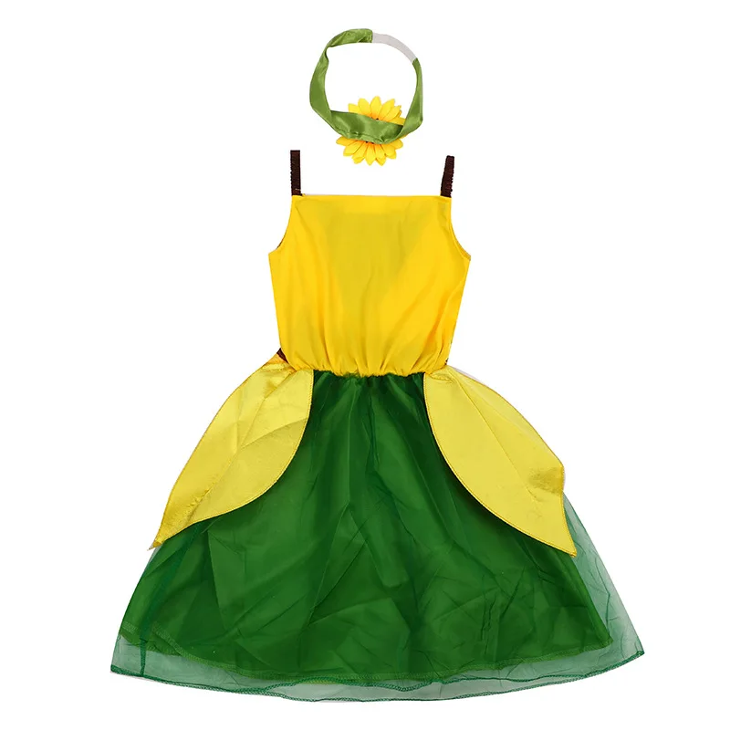 Sun Flower Cosplay Dress For Kid Girl Halloween Carnival Costume School Performance Party Fancy Show Summer Slip Dress