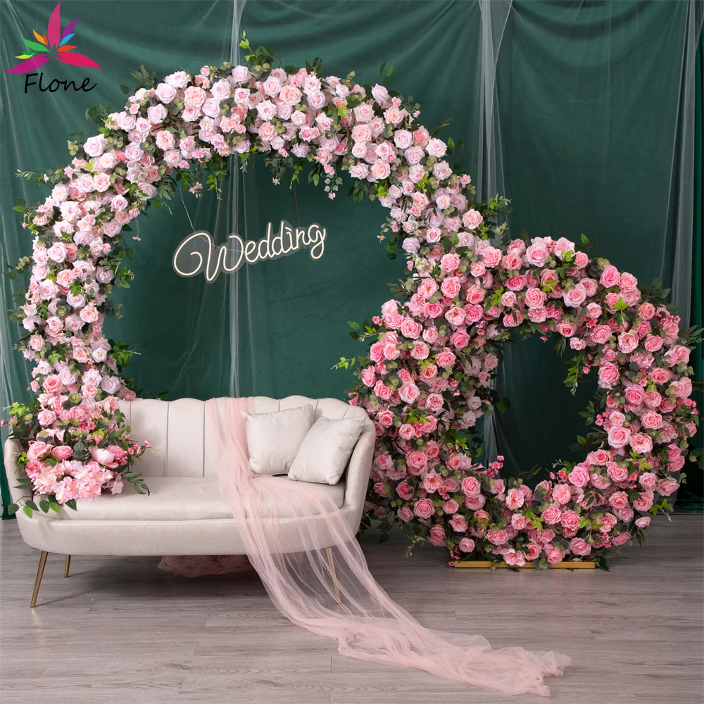 4.5/5.5/7.2ft Light Deep Pink Artificial Circle of Flower Row Wedding Decoration Rose Eucalyptus Hydrangea Floral Arrangement