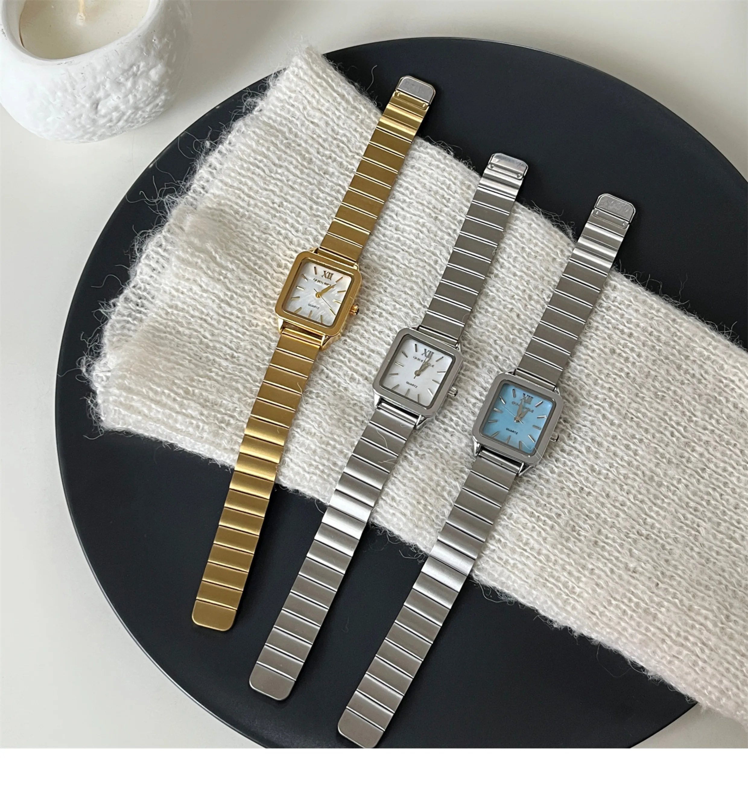 High value fashion temperament square watch women's niche design bamboo steel belt quartz watch