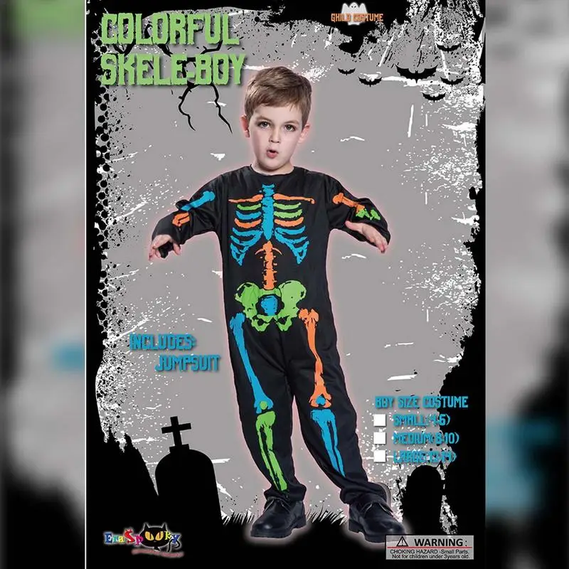 Skeleton Bodysuit Kid's Halloween Scary Onesie Loose Skeleton Bodysuit Kids Jumpsuits Supplies for Party Home Haunted House