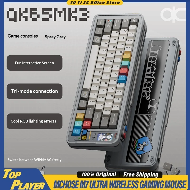 

QK65MK3 Custom Tri Mode Mechanical Gaming Keyboard Aluminum Alloy HiFi Sound RGB Backlit Interactive Screen For Win Mac