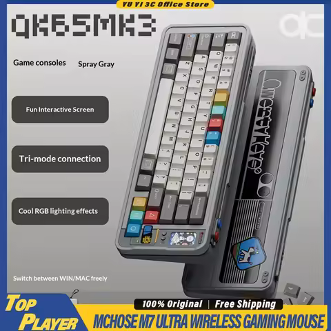 QK65MK3 Custom Tri Mode Mechanical Gaming Keyboard Aluminum Alloy HiFi Sound RGB Backlit Interactive Screen For Win Mac