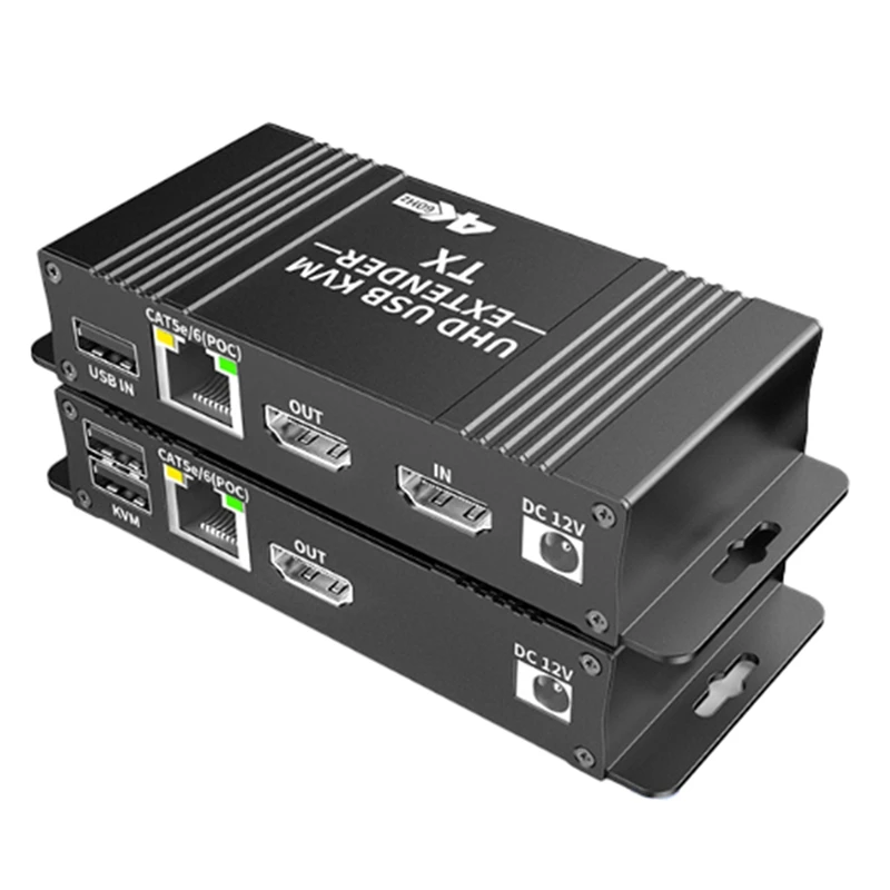 4K 60Hz -Compatible KVM Extender Over IP Rj45 Cat6 USB Ethernet Extender 60M/196FT For NVR Camera Monitoring EU PLUG