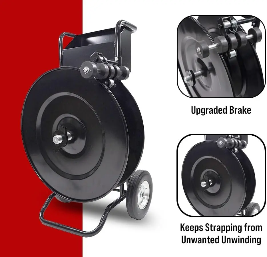 Mytee Products Strapping Cart & Coil Dispenser for Banding Poly (PP), Plastic - 8" or 16" Core Size & Advanced Roller Brake Syst