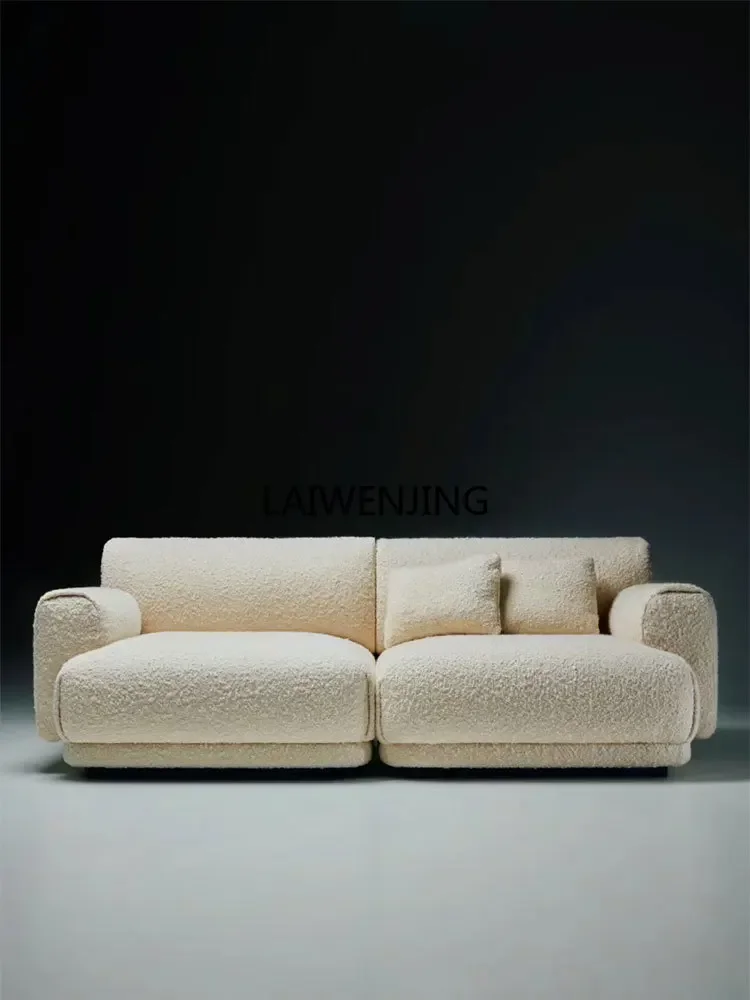 SGF wabi sandy wind simple straight row sofa special-shaped lamb wool fabric three people