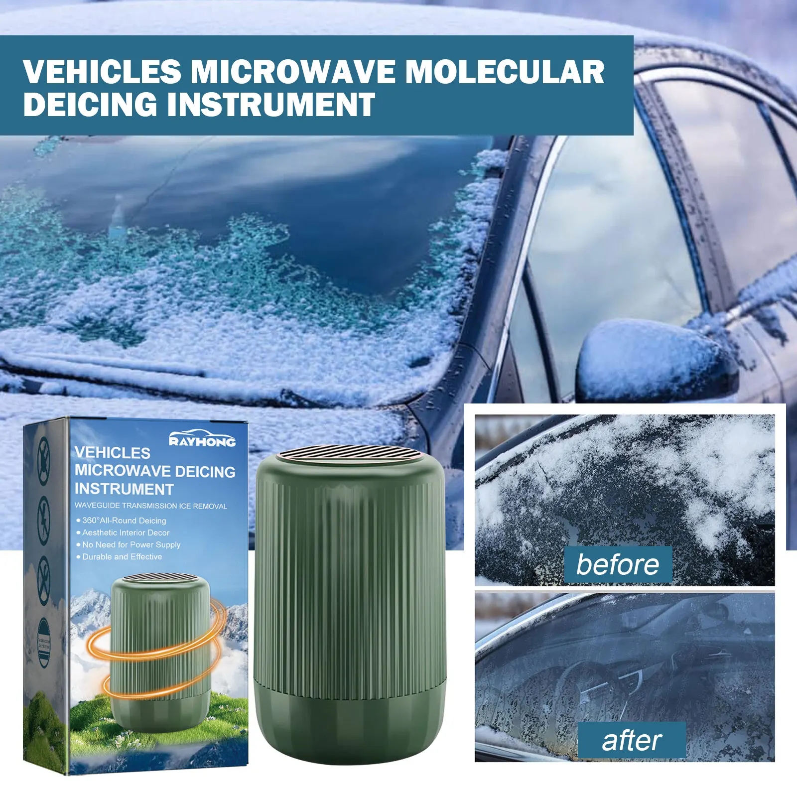 Car Window Glass Anti Freeze Device Winter Ice Snow Removal Microwave Molecular De-icing Instrument Portable Car Heater