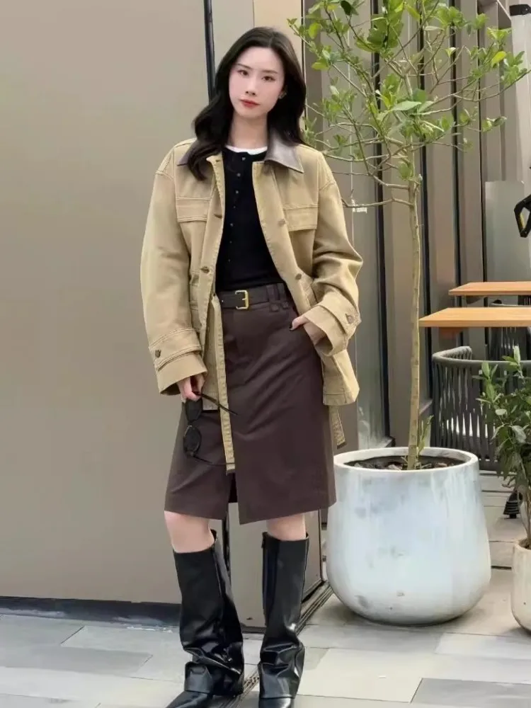 سترة نسائية عتيقة لربيع وخريف سترة واحدة الصدر فضفاضة تناسب متوسطة الطول ملابس خارجية عالية الشارع Harajuku سترات واقية غير رسمية