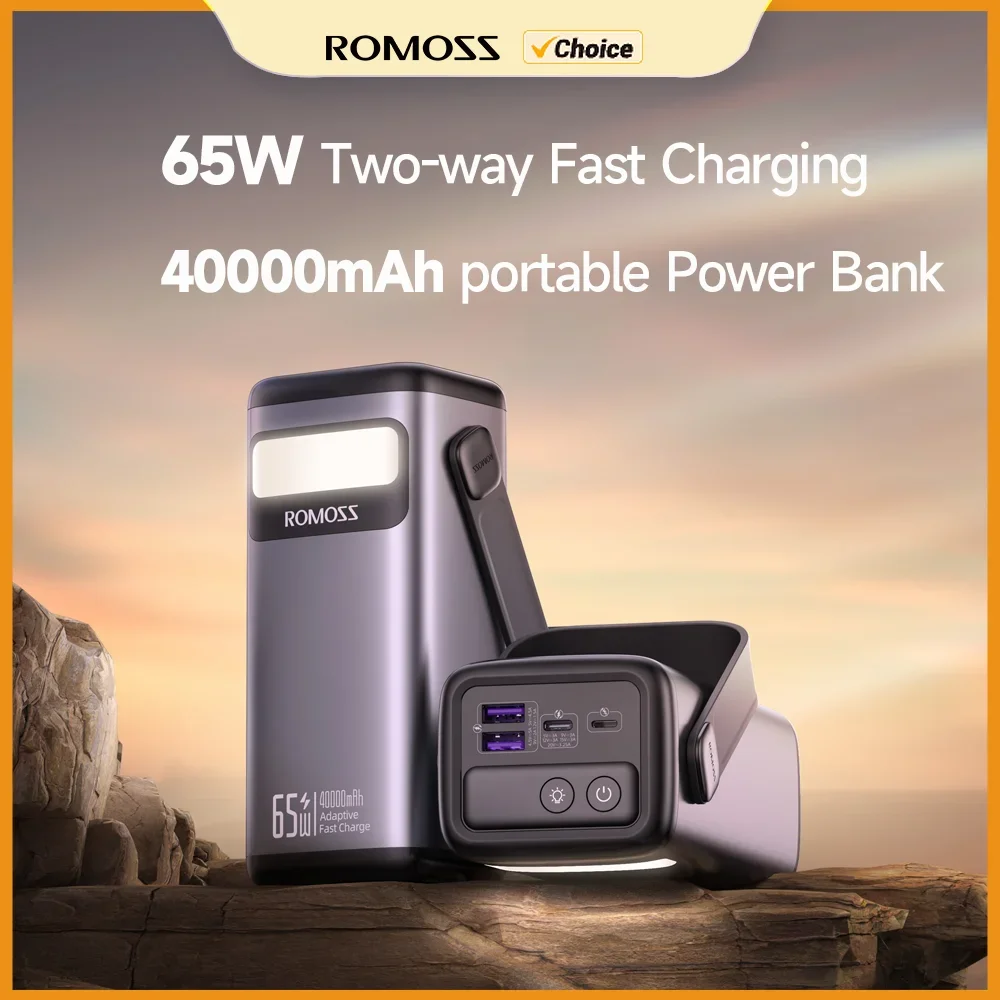 ROMOSS PMT40 Power Bank 65W Laptop External Battery 40000mAh Outdoor Power Fast Charge ForiPhone Huawei Xiaomi mobile phones