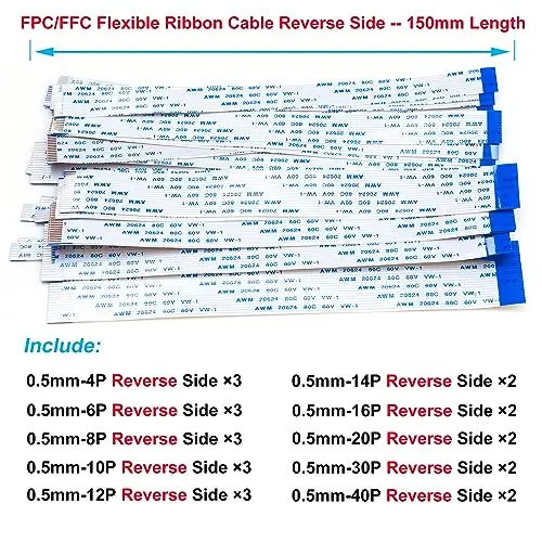 0.5mm Flexible Flat Cable Connectors Kit, 4/6/8/10/12/14/16/20/30/40Pin FFC FPC Ribbon Sockets Connector (0.5mm-RS-Kit)