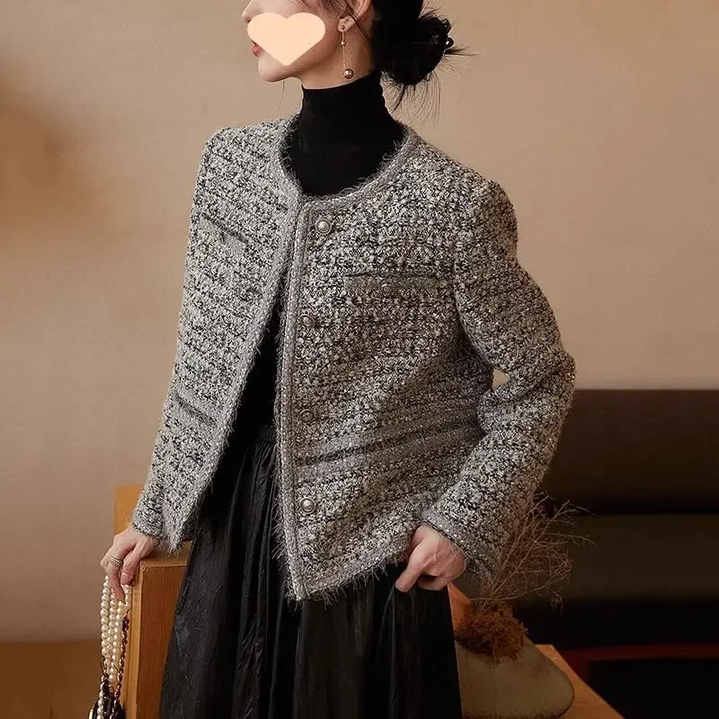 Zwaar Indg en Herfst Nieuw Temperament Licht Luxe Dunne Top Cottoustry Geweven Kleine Geurige Wind Tweed Korte Jas Dames Sprinn