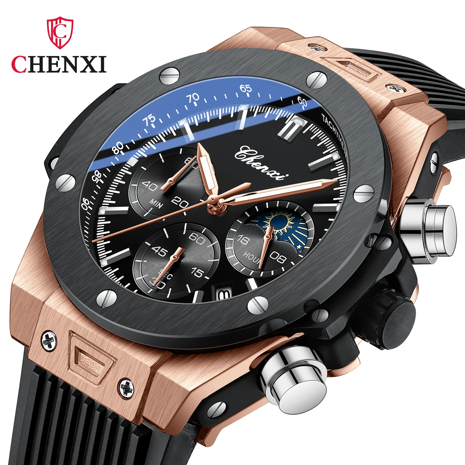 CHENXI Top Brand Luxury Watches for Mens Creative Fashion Luminous Dial with Chronograph Clock Male Casual Wristwatches