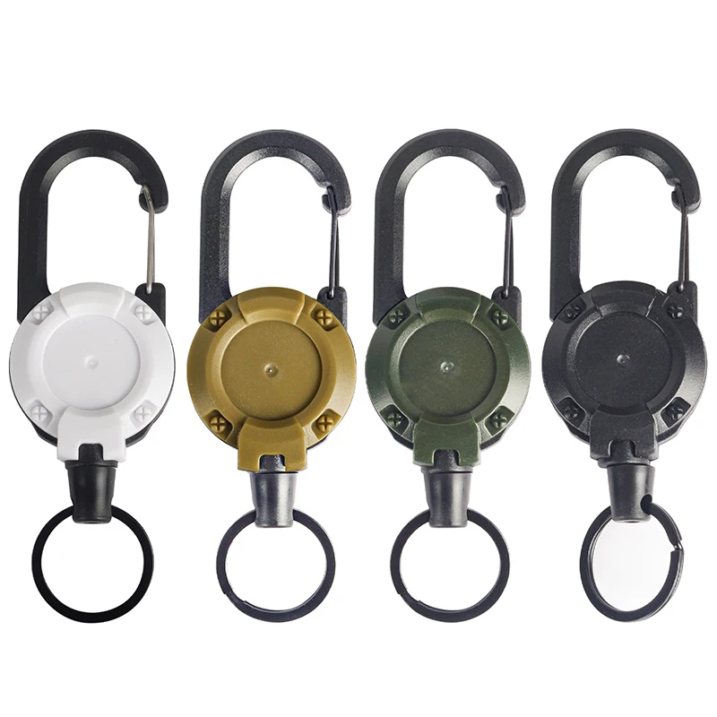 1pc Steel Wire Tactical Automatic Retractable Buckle Rope Camping Supplies Anti-theft Elastic Keychain Carabiner Buckle Rope